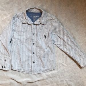 Boys blue and white striped button down shirt